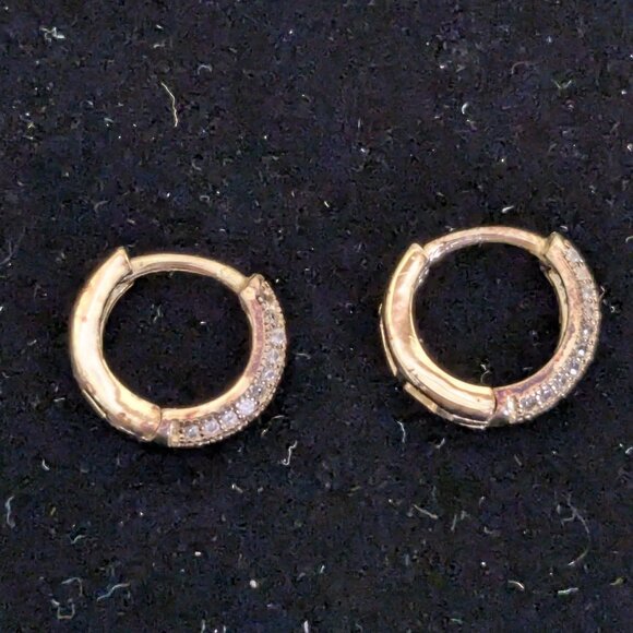 Micro Hoop Gold Tone Sterling Silver Earrings Preppy Minimalist Quiet Luxury - Picture 1 of 7